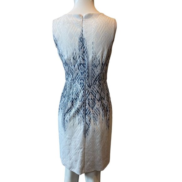 Chetta B Womens Abstract Print Sheath Dress Sleeveless Back Zip White Navy Sz 2 - Picture 2 of 8